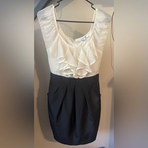 Ruffle Bodycon Dress with Pockets in Black and Cream Colorblock, Size M/M